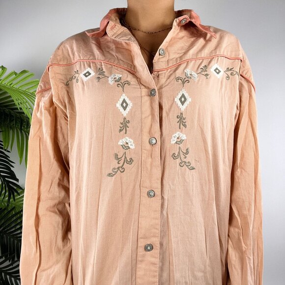 Vintage 90s Wrangler Pink Floral Plaid Cottagecore Western Button Up Shirt / S/M - Picture 4 of 6